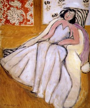 Henri Emile Benoit Matisse : young woman with white fur coat
